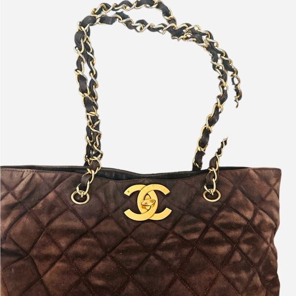 CHANEL Dark Brown Quilted Tote with Gold Chain - Picture 11 of 16